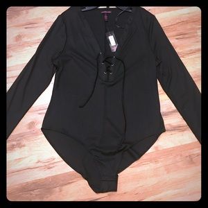 Material Girl Deep V Ribbed Bodysuit